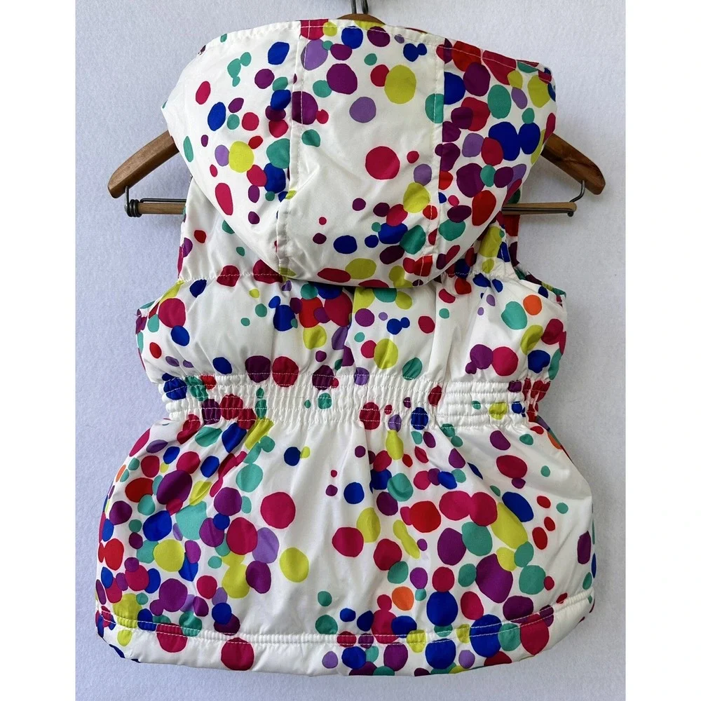 Gymboree Puffer Vest Polka Dot Hooded Fleece Girl M 7-8 Multicolor Excellent